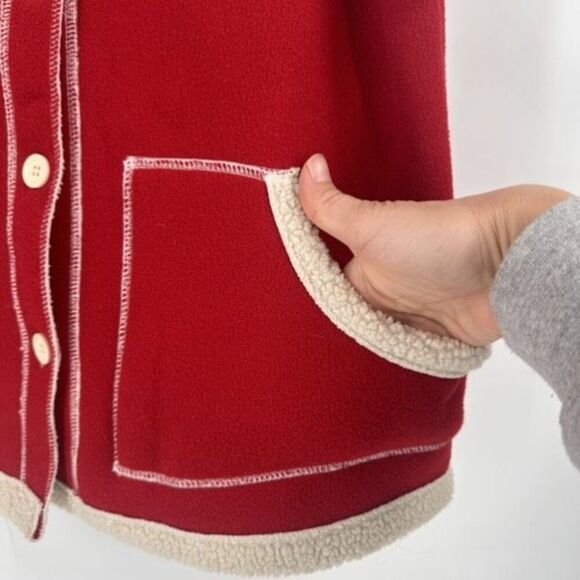 Vintage Y2K Gap Womens Faux Shearling Red Fleece Vest Large Layering Button Down - Picture 3 of 9